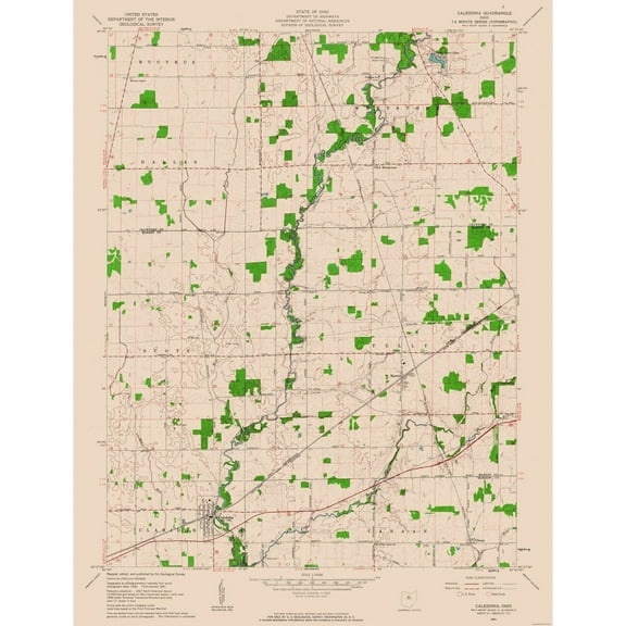 Topographical Map - Caledonia Ohio Quad - USGS 1961 - Vintage Wall Art