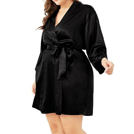 SUCS Womens Plus Size Silk Nightgown Bath Robe Lingerie Sleepwear Nightwear