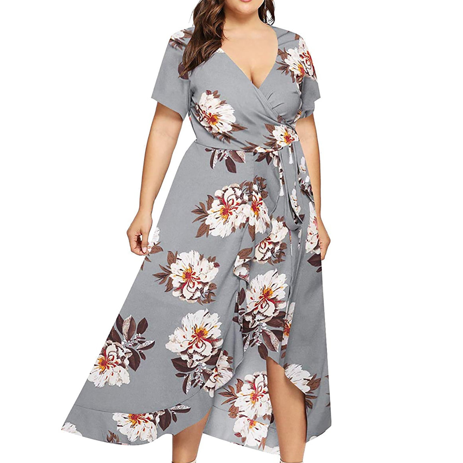 End-of-year 2021 - VIFUCZ Women Plus Size V-Neck Floral Print Short Boho Dress Party Dress -
