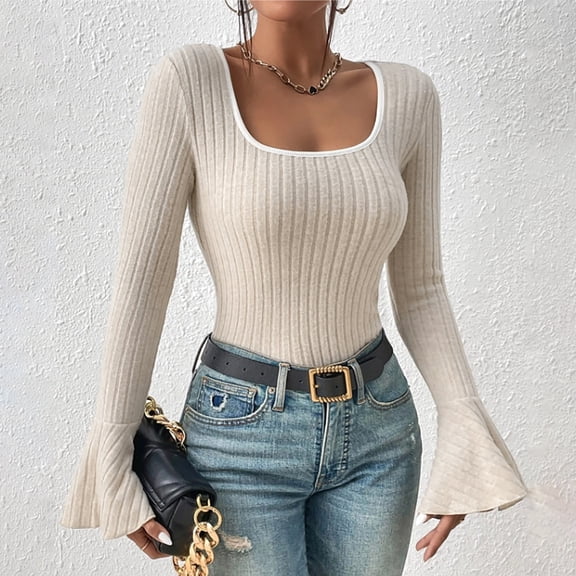 Idoravan Long Sleeve Shirts for Women,Ladies, Fashion Women Button Round-Neck Long Sleeve Casual T-shirt Top Solid Blouse Khaki XXL