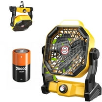 JINLICTE Camping Fan with LED Lantern, 20000 mAh 9 Inch Portable Rechargeable Battery Powered Fan with Stepless Speed and Quiet Battery Operated for Picnic, Barbecue, Fishing,Home, Tent Yellow