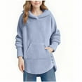 thumbnail image 3 of Atogsazn Children's Girl Fuzzy Coat Kids Sherpa Long Sleeve Hooded Jacket Thick Warm Winter Loose Fit Clothing Tops 02-Blue 11-12 Years Fashion, 3 of 6