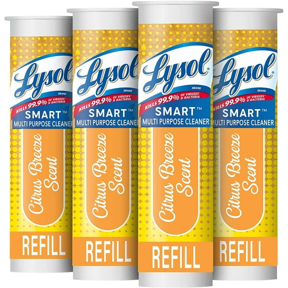 Lysol Smart Refill Cartridges Multipurpose Cleaner, Citrus Breeze, For Disinfecting & Cleaning, 4ct. , Packaging May Vary