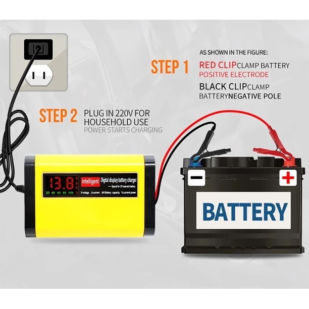 Cargador de batería para coche de 12V y 2A, pantalla LED de 220V, 110V, UE, EE. UU., inteligente, para camión, motocicleta, cargador de coche para 12V, 12AH, 14AH, 20AH LingWen 9024715564818