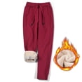 thumbnail image 5 of Pantalones deportivos gruesos con forro de lana para mujer, cintura alta, correa de tobillo suelta, lana de cordero cálida para otoño e invierno, 5 of 5