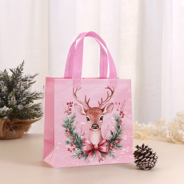 Bolso de Mano Navideño de Color Negro, No Tejido, para Compras, Regalo Navideño, Embalaje de Regalo