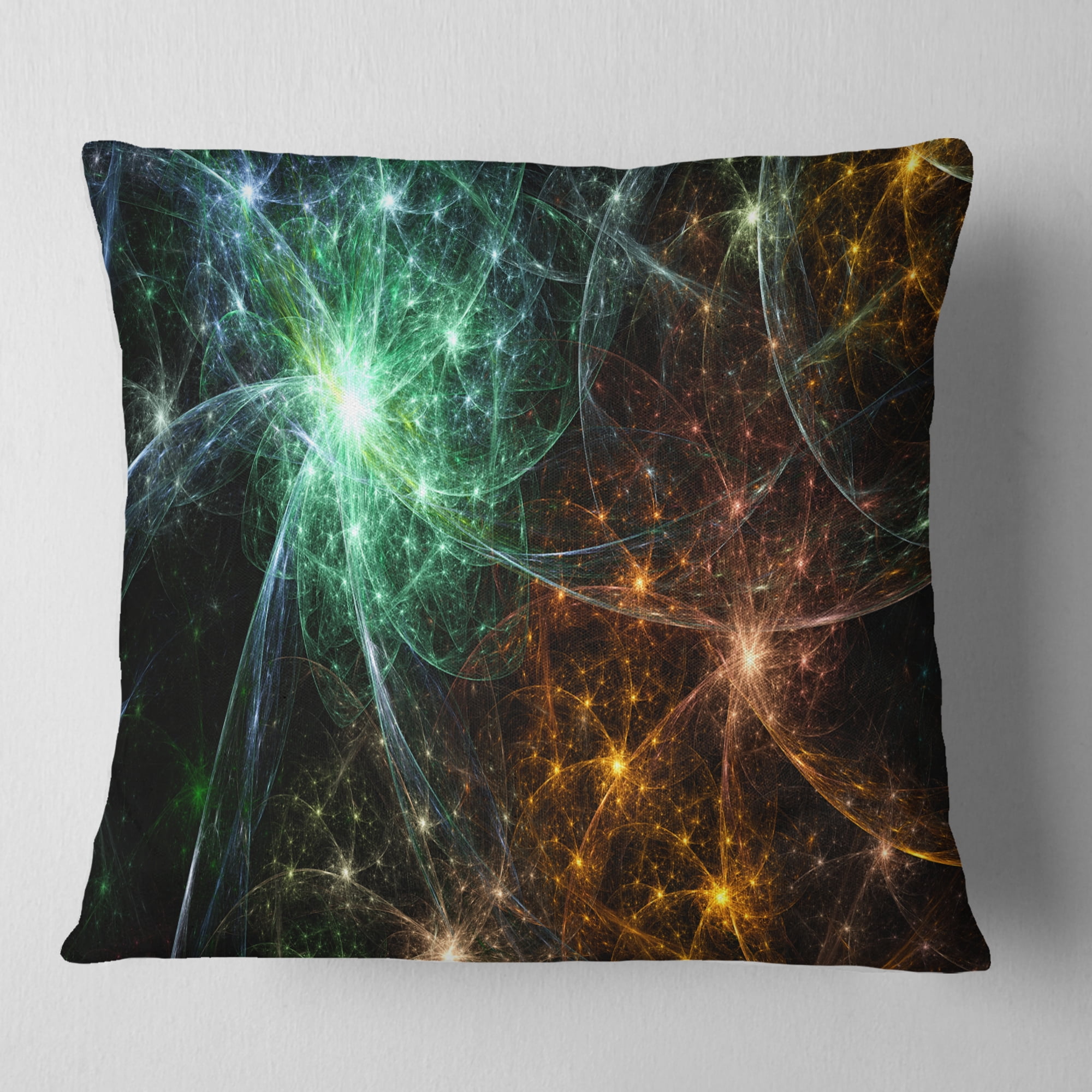 Designart Green Orange Colorful Fireworks - Abstract Throw Pillow - 16x16