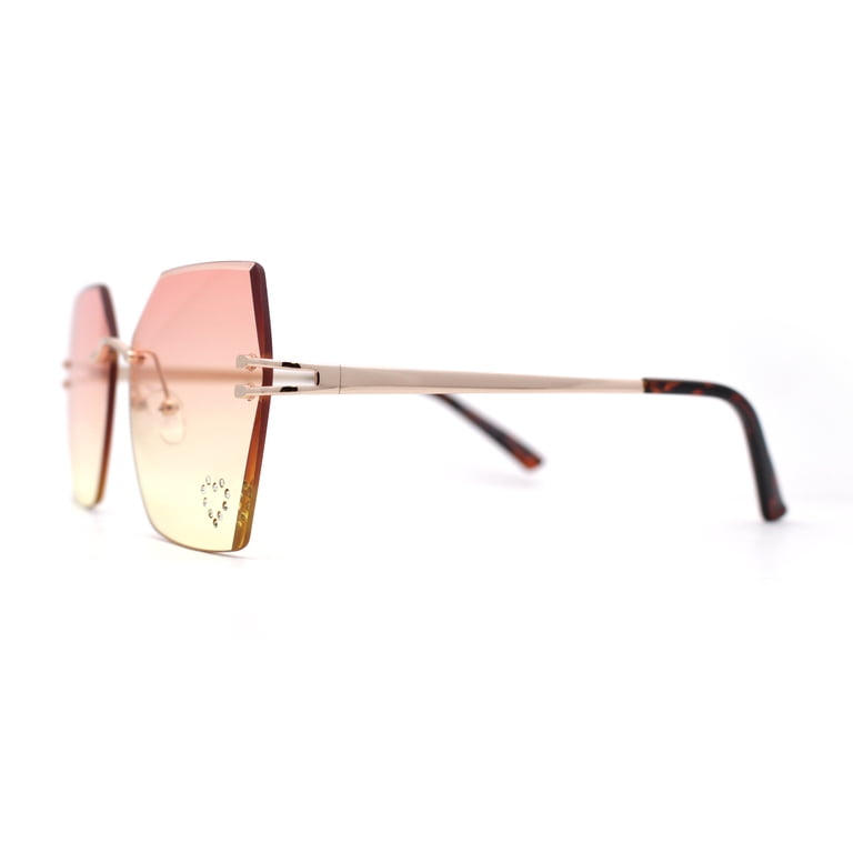 a♡ Womens Rhinestone Heart Lens Bling Rimless Butterfly Chic
