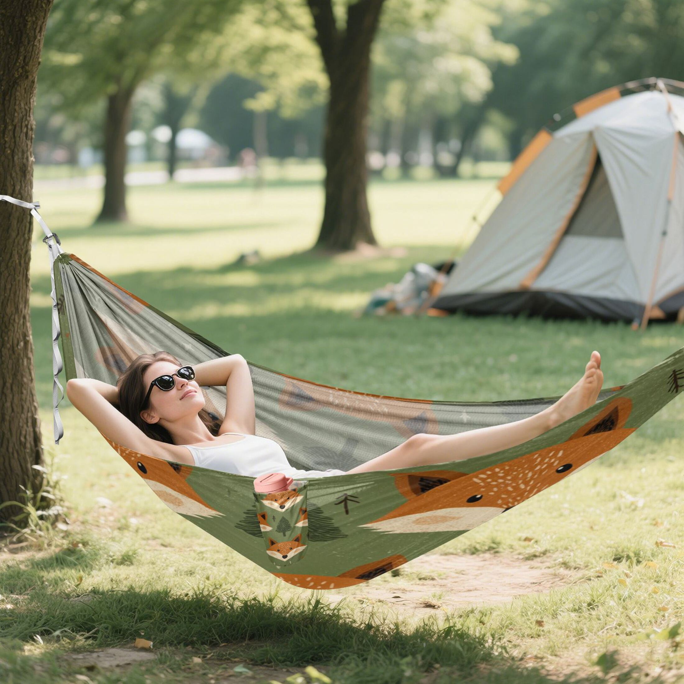 Hammock Camping Hammock Nylon Portable Hammock Travel Camping Hammock Cute Foxes Orange Forest