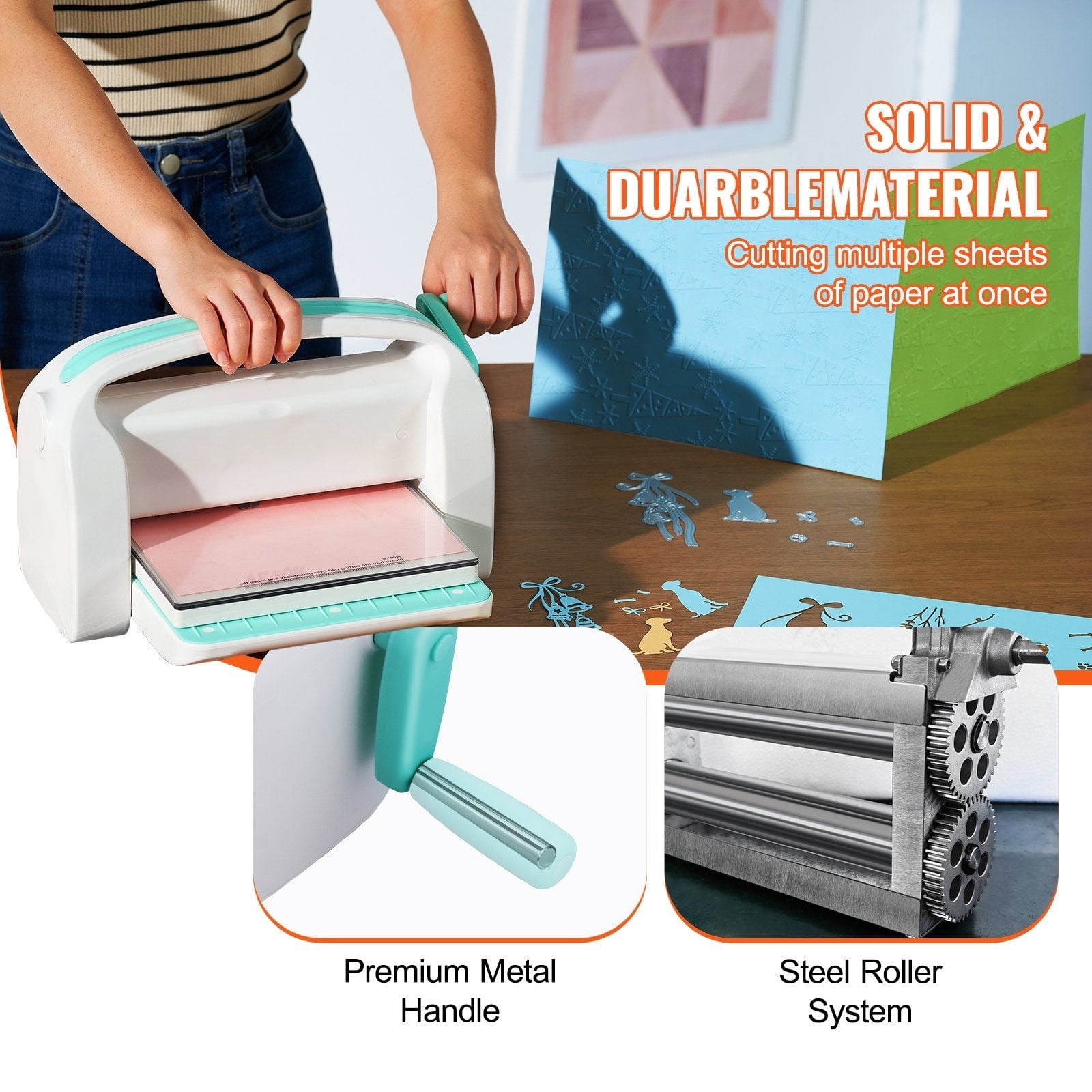 Hand Die Cutting Embosser 9 Inch - Convenient Scrapbooking Full Set of Tools for Crafting, Card Making (White)