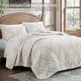thumbnail image 4 of Exclusivo Mezcla 100% Cotton Quilts Queen Size Beige, Soft Breathable Bedspread Gauze Boho Pattern Coverlet Lightweight Queen Quilt Bedding Set for All Seasons( 1 Quilt and 2 Pillow Shams), 4 of 7