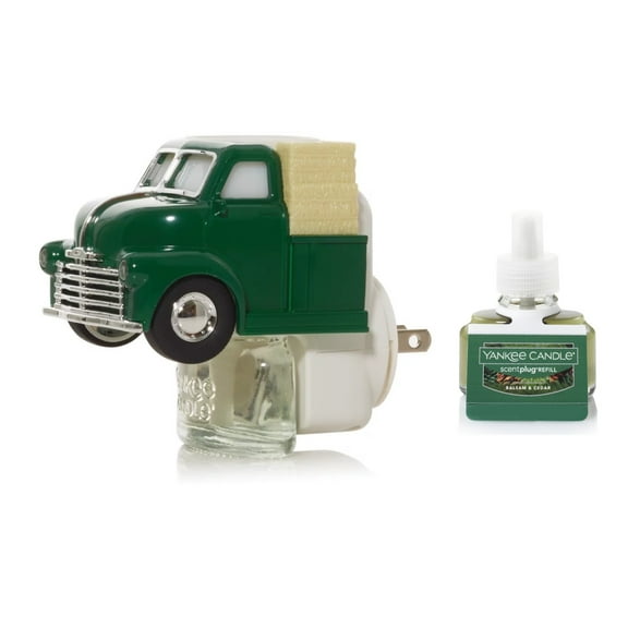 Yankee Candle Green Truck with Light Sensor Scent-Plug Diffuser Base with a Balsam & Cedar Home Fragrance Refill 2-pc Set