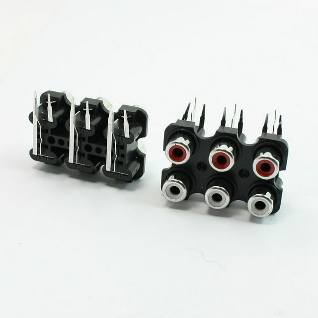 Conector AV concéntrico de montaje en PCB, 6 tomas RCA hembra, placa negra, 4x3.1x2.1cm, 2 piezas