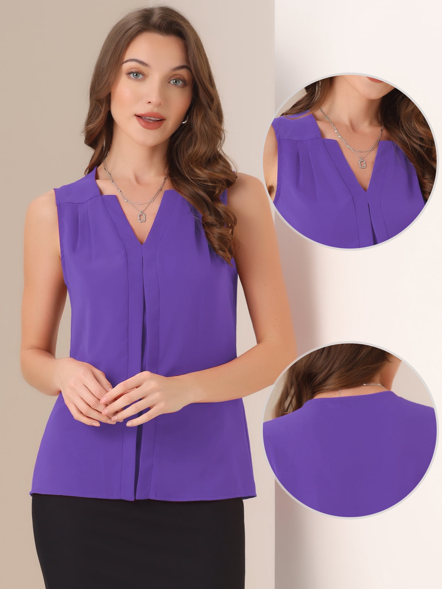 DARING DIVA Women's Chiffon V Neck Sleeveless Blouses XS Purple