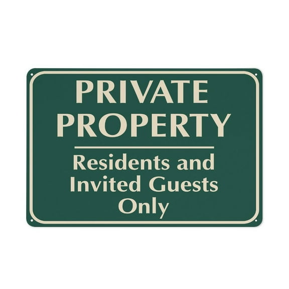 Private Property Residents And Invited Guests Only Sign 12X8 Inch Aluminum Uv Ink Printed For House And Business