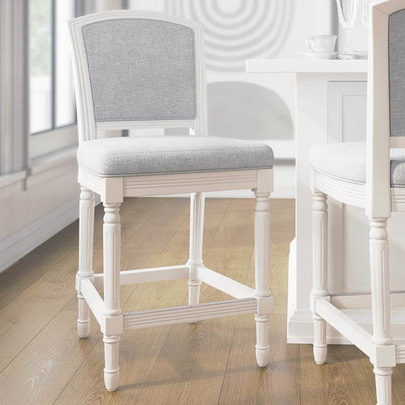 Charleston 26in. White Counter-Height Bar Stool with Gray Upholstery