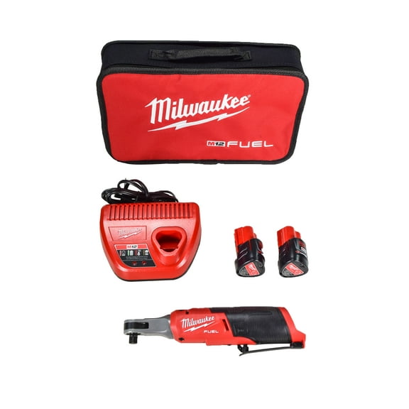 Milwaukee 2567-22, 3/8 in Drive Size 12V Cordless 2.0Ah Battery, 35 ft-lbs Electric Ratchet, 2 Pieces