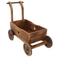 thumbnail image 2 of Rustic Wooden Wagon Planter Box - Mobile Garden Cart with Wheels & Handle, Weather-Resistant Carbonized Wood Design for Patio/Balcony, 2 of 9