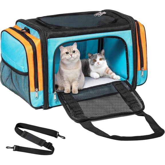 Large Cat Carrier for 2 Cats - Extra Large Soft Pet Carrier for Small Dogs - Collapsible Travel Bag with Safety Belt & Shoulder Strap - 23"x13"x13"