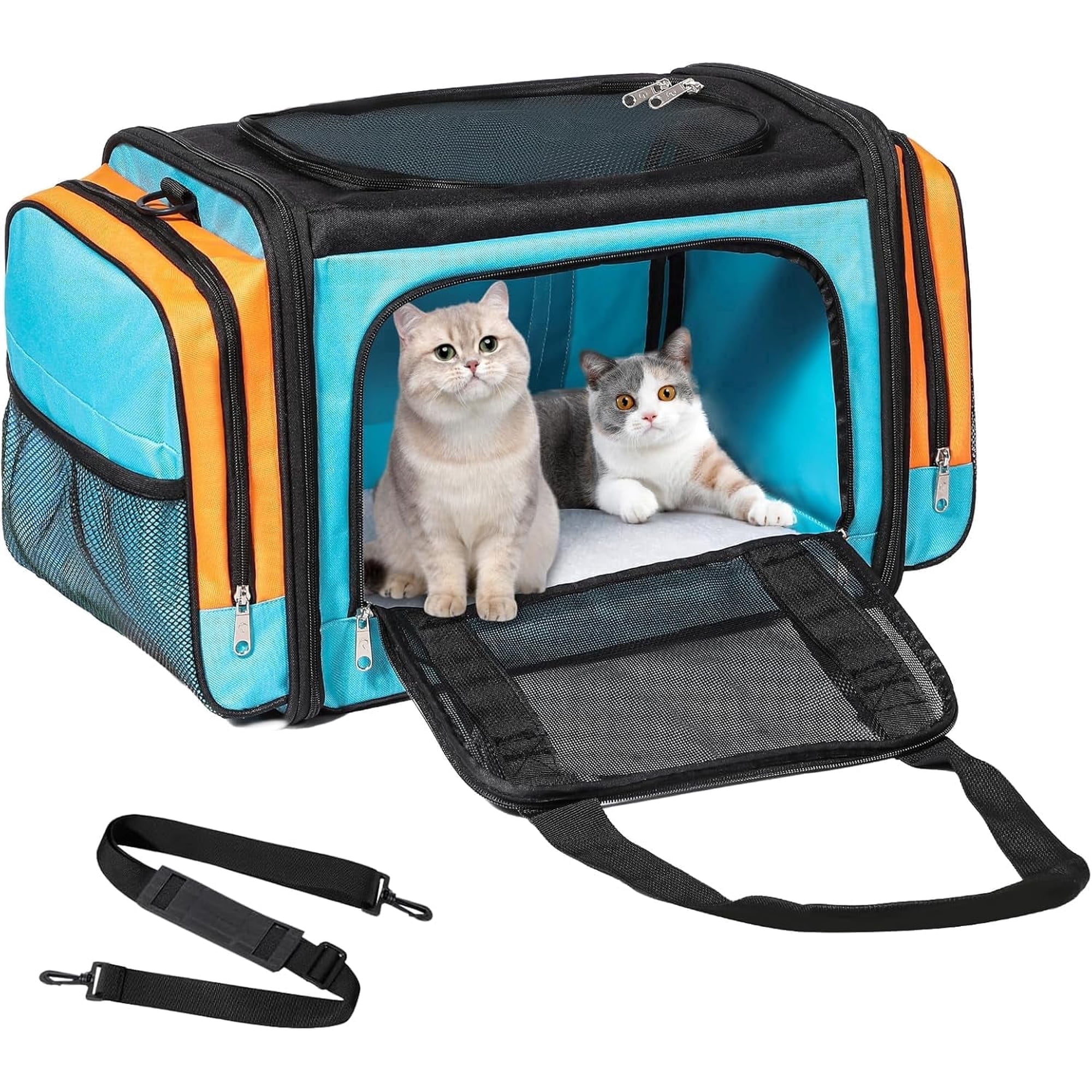 Large Cat Carrier for 2 Cats - Extra Large Soft Pet Carrier for Small Dogs - Collapsible Travel Bag with Safety Belt & Shoulder Strap - 23"x13"x13"