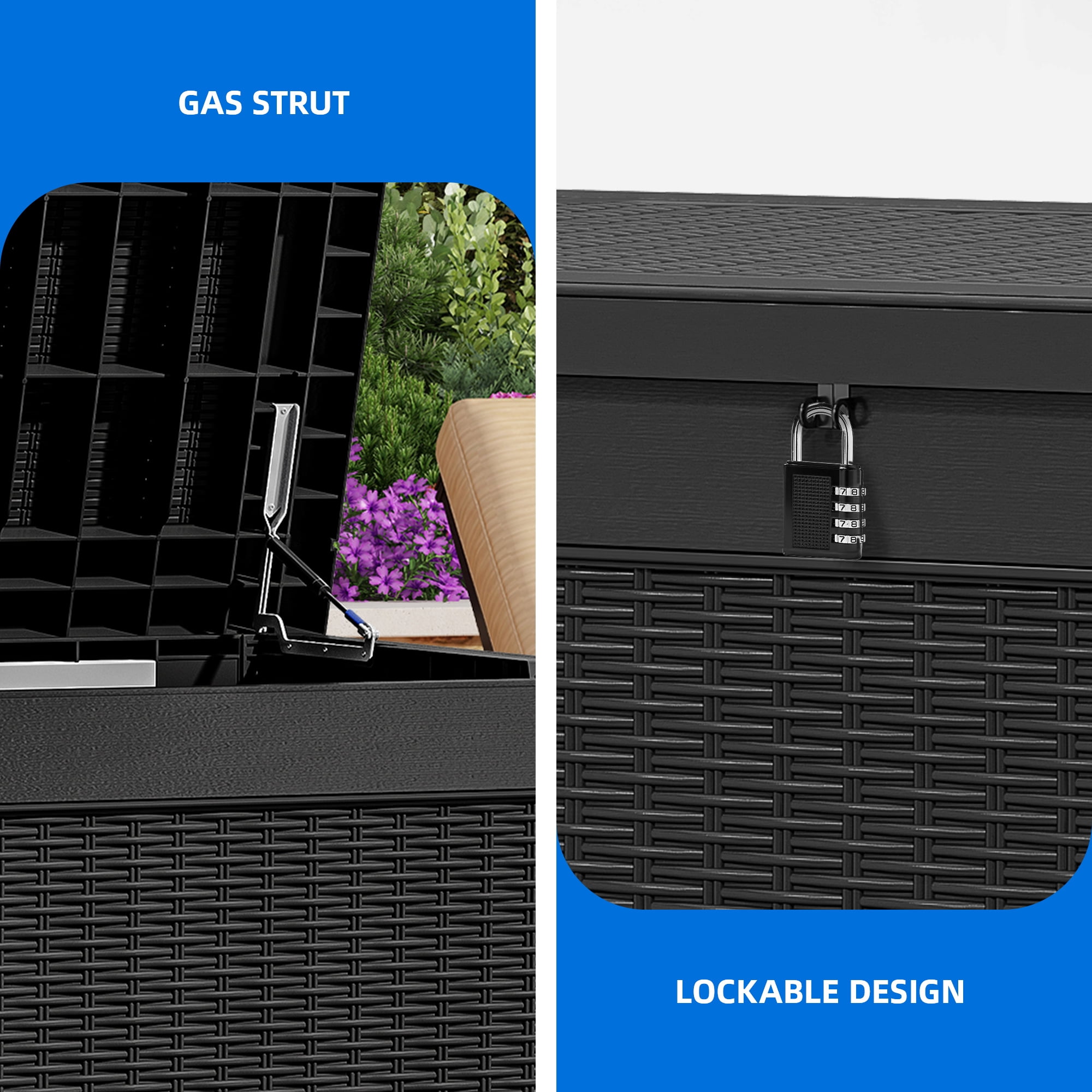 Dextrus 320 Gallon Large Outdoor Storage Box, Water Resistant Resin Deck Box, Lockable Indoor & Outdoor Organizer for Patio Cushions, Garden Tools and Outdoor Equipment, Black