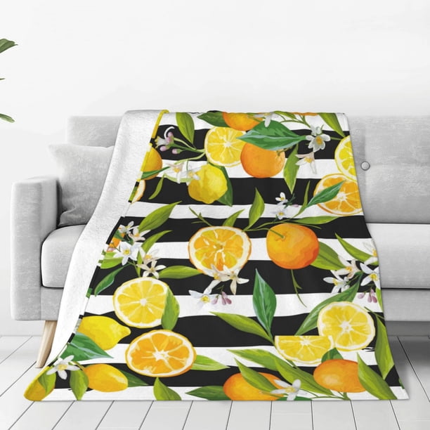 Balery Orange and Lemon Manta de Felpa Suave y Acogedora – Cobija de Franela Aterciopelada para Cama, Lavable y Cálida para Sofá, Mascotas, Transpirable-80"x60"