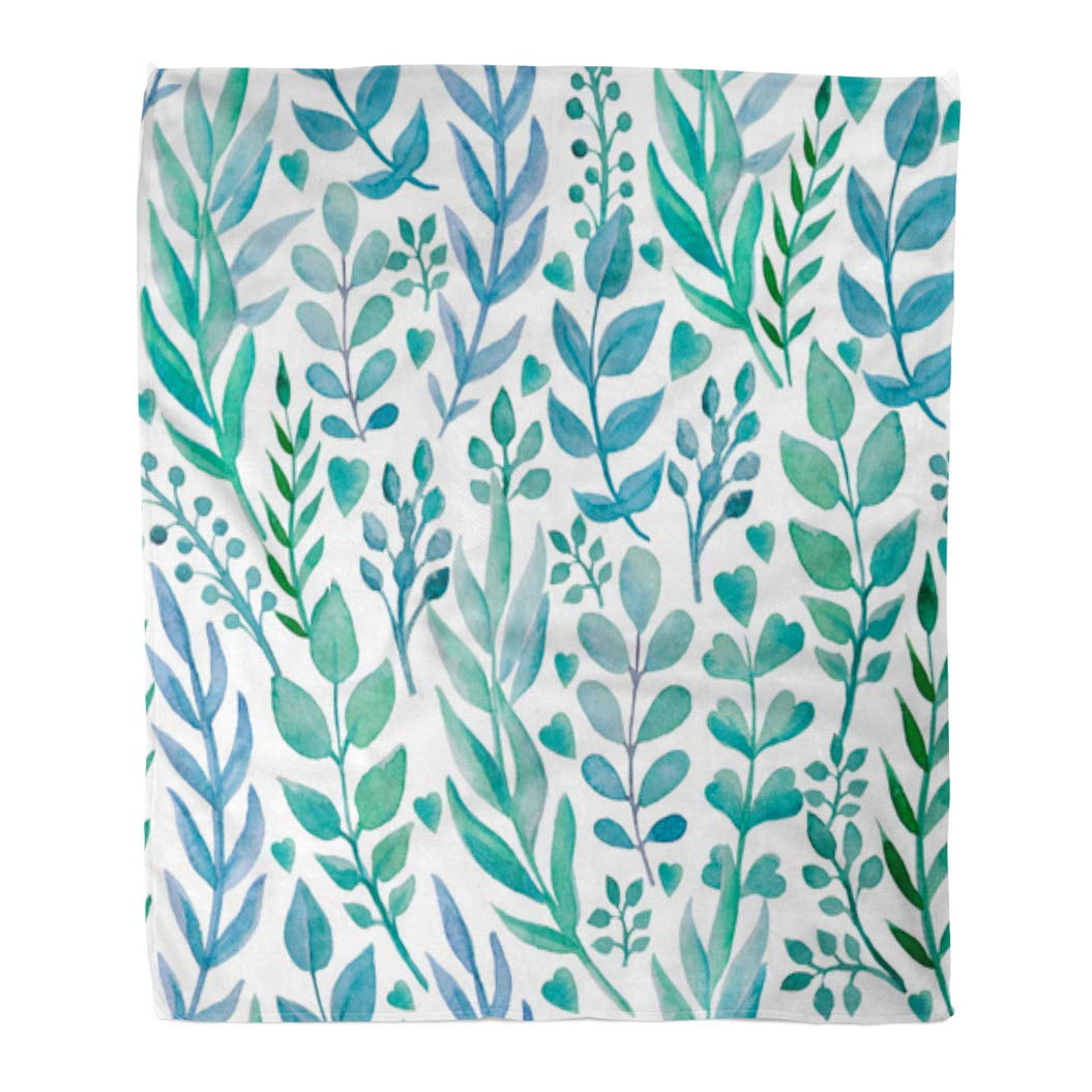 LADDKE Throw Blanket 58x80 Inches Teal Floral with Herbs Shades of Blue