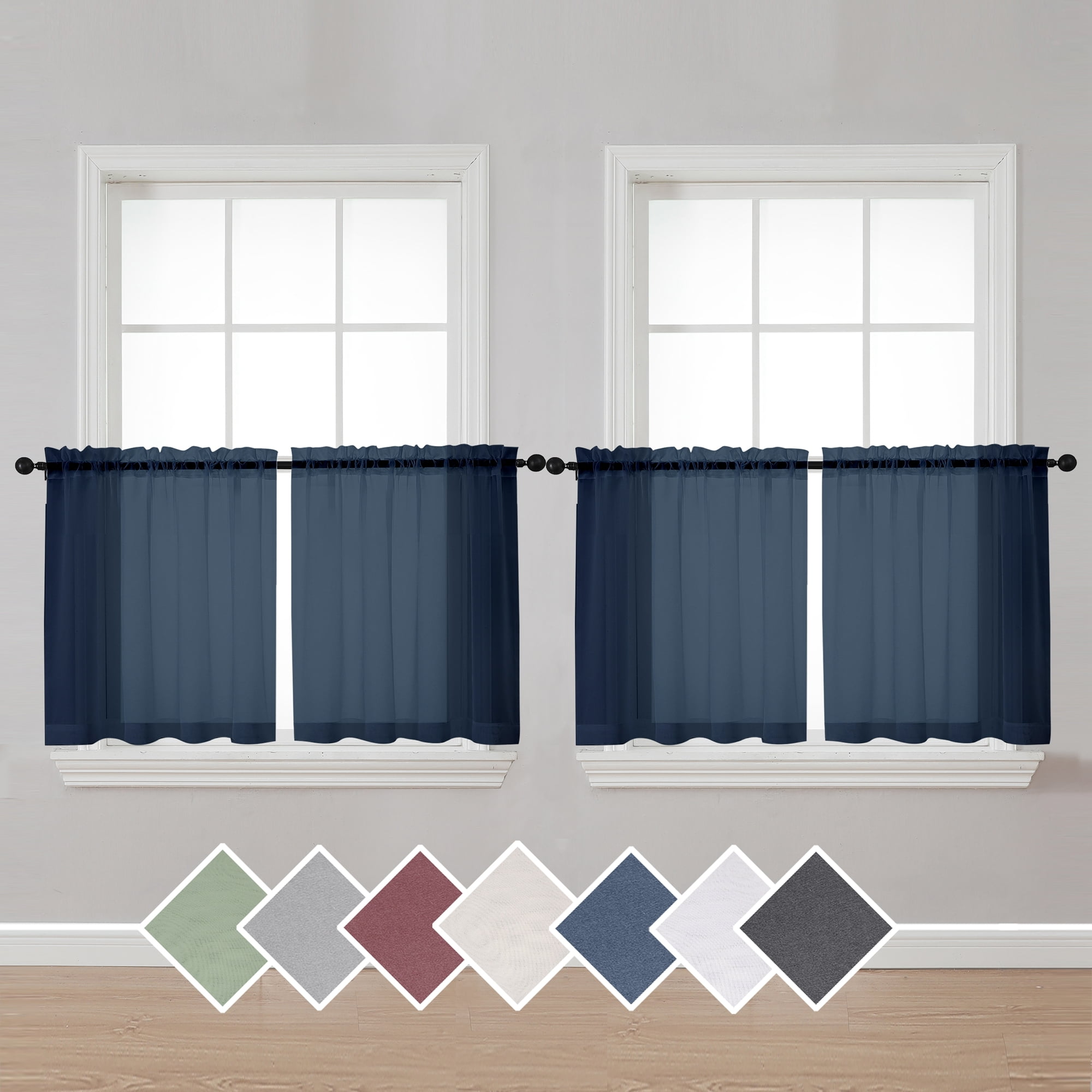 OVZME Sheer Kitchen Curtain Tiers Set of 4, Light Filtering Small