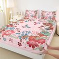 thumbnail image 3 of jejeloiu Bohemian Boho Butterflies Queen Sheet Sets,Cute Cartoon Flowers Flat Sheet,Pink Floral Blossom Queen Fitted Sheet For Adult,Breathable Home Decor,4-Piece, 3 of 7