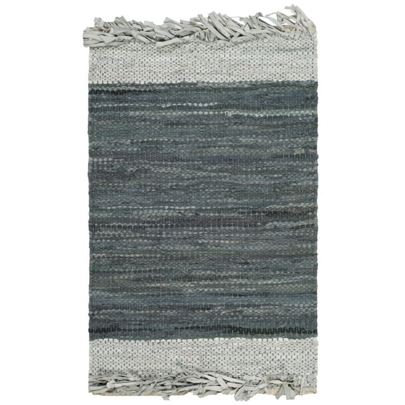 SAFAVIEH Vintage Leather Horatio Braided Fringe Border Area Rug, Light Grey/Dark Grey, 2'3" x 4'