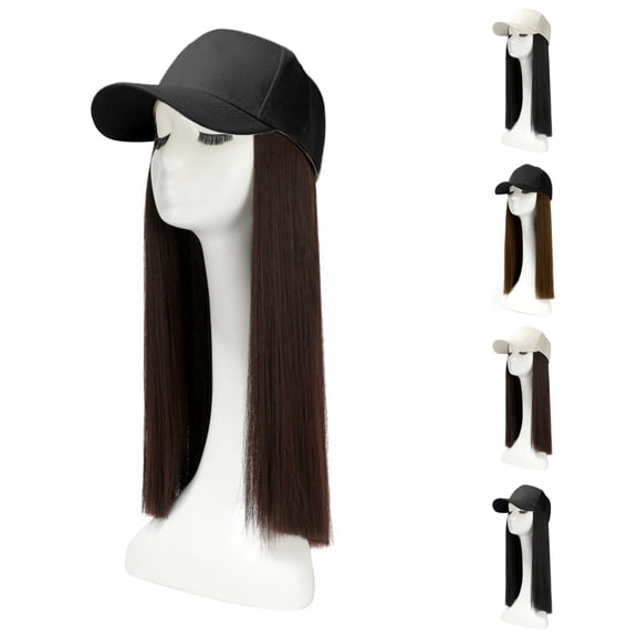 XIAOCHA Womens Straight‑Hair Wig Hat Adjustable Hat Band Party Ladies Baseball Cap,E