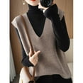 thumbnail image 4 of Baqcunre Womens Vest Top Trendy, Autumn & Winter Women's Knitted Sweater Vest Sleeveless V-Neck Pullover Vest Loose Top Soft Knitted Pullover Sweater 1Pc Vest Khaki L, 4 of 4