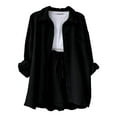 thumbnail image 4 of GILIGEGE Linen Sets for Women 2 Piece Summer Women's Solid Spring Wrinkle Collar Long Sleeve Shirt High Waist Shorts Large Fashion Casual Set Summer Beach Vacation Outfits Lounge Tracksuits Black L, 4 of 4