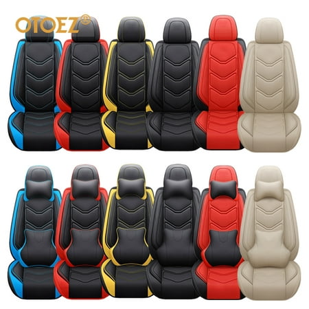 OTOEZ Car Seat Covers Universal Full Set 5 Seats Leather Front Back Cushion Pad Protector