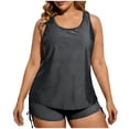 thumbnail image 1 of Tauxra Solid Color Tankini Sets for Women with Chest Pads Drawstring Loose Fit 3 Piece Swimsuits Tummy Control Bathing Suits, 1 of 6