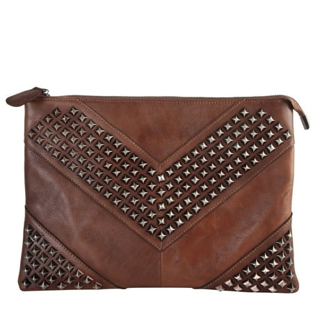 - Diophy Brown Leather Studded Design Clutch