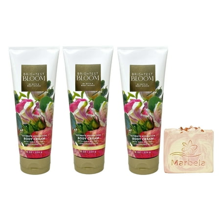 Bath & Body Works Brightest Bloom 3 Pack Body Cream Bundle with a Himalayan Salts Springs Bar Soap - Full Size
