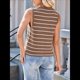 thumbnail image 4 of Suéter de Punto A Crochet para Mujer, Sin Mangas, con Cuello en V y Lazo Frontal, A Rayas, Estilo , para Verano 2025 Marrón M, 4 of 9