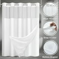 thumbnail image 4 of Waffle Weave Hookless Shower Curtain with Snap in Liner, DawnJoanHD White Polyester Fabric Shower Curtains with See Through Top Window, 71" x 74", 4 of 9