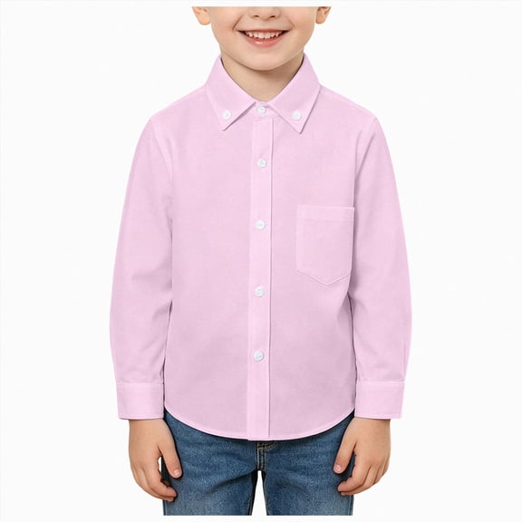 Futezty Boys Button Down Shirt Toddler Long Sleeve Lapel Collar Dress Shirt Formal School Uniform Blouses with Pocket 2T-14T