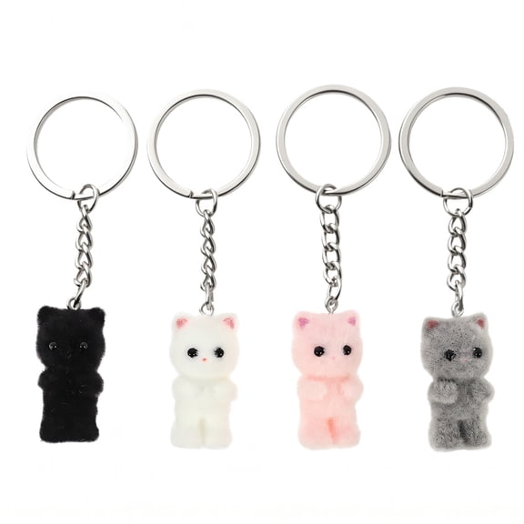 4 Pack Fuzzy Cat Keychains, Soft Plush Cat Key Chain Charms, 0.59‑1.26 Inch 4 Colors Cute Kitty Pendants for Backpacks, Handbags, Bags DIY Decor