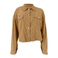 thumbnail image 7 of SwiftWear Women's Cotton Cropped Corduroy Shirt Jacket Causal Dressy Button Down Long Sleeve Shacket​​, Khaki, 7 of 7