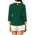 thumbnail image 3 of INSPIRE CHIC Women's Tops 3/4 Sleeves Contrast Collar Blouse S Deep Green, 3 of 6