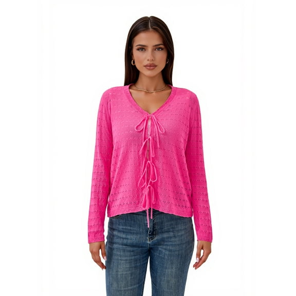 PRETTYGARDEN Women's Long Sleeve Tie Cardigan Sweater, Sizes S-XXL