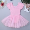 thumbnail image 4 of JanJean Toddler Little Girls Short Bubble Sleeves Rhinestone Ballet Dance Leotard Tutu Skirted Pink 5, 4 of 7
