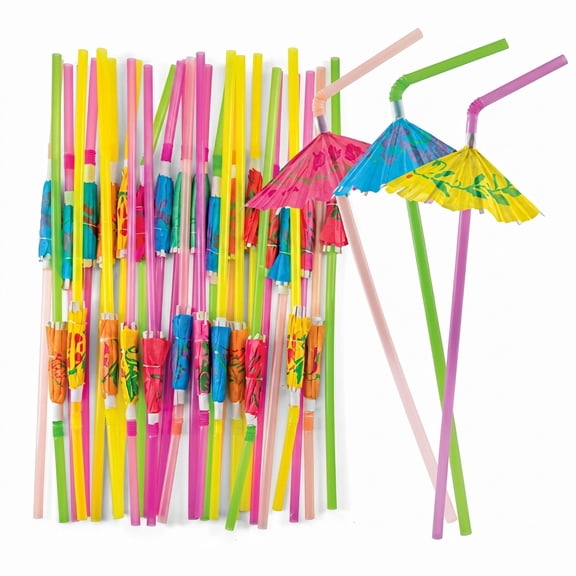 150pcs 9.5 Inch Assorted Colors Umbrella Drink Straws, Fancy Mini Paper Decorative Straws for Juice, Perfect for Beach Party Bar Themed Gathering