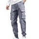 thumbnail image 2 of Pantalones largos para hombre, informales, lisos, con bolsillo, cintura elástica, para exteriores, con cordón ajustable, para trabajo, 2 of 4