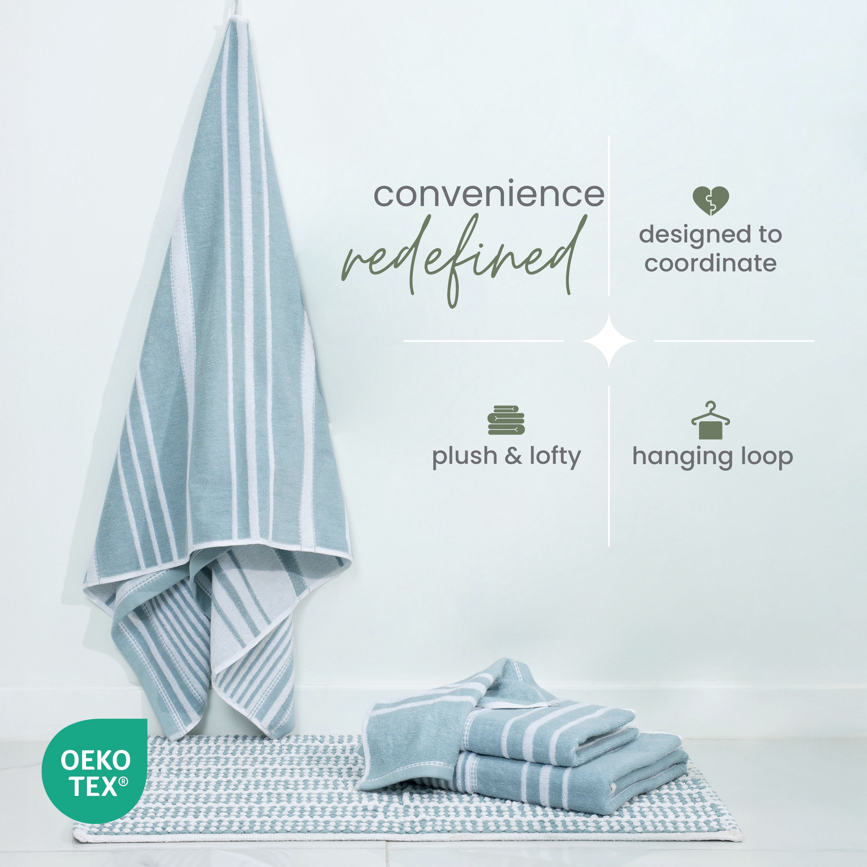 Martex Restore Batten Stripe Bath Towel, 30" x 56", Mineral