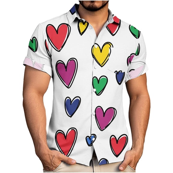 DPTALR Men's Casual Fashion Printed Shirt,Short Sleeve,Turn-Down Collar,Button-Front Closure,Purple,Big and Tall Man XXXXL