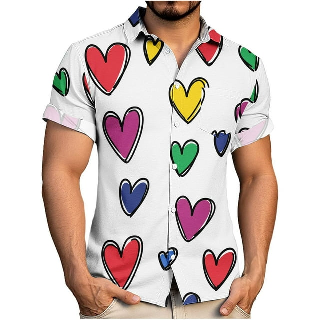 TaTaai Men's Valentine's Day Print T-Shirt, Short Sleeve Round Neck Casual Top, Romantic Gift Blouse Gift